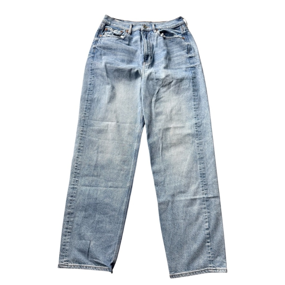 American Eagle Baggy Jean High Rise Relaxed Light Washed Rigid Denim Size 10 Reg - Picture 4 of 11